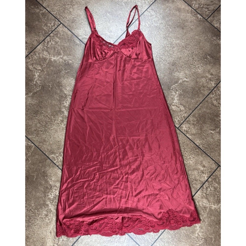 Vintage Lily Of France Nightgown Womens Red Maxi Gown Lace Neglige Boudoir